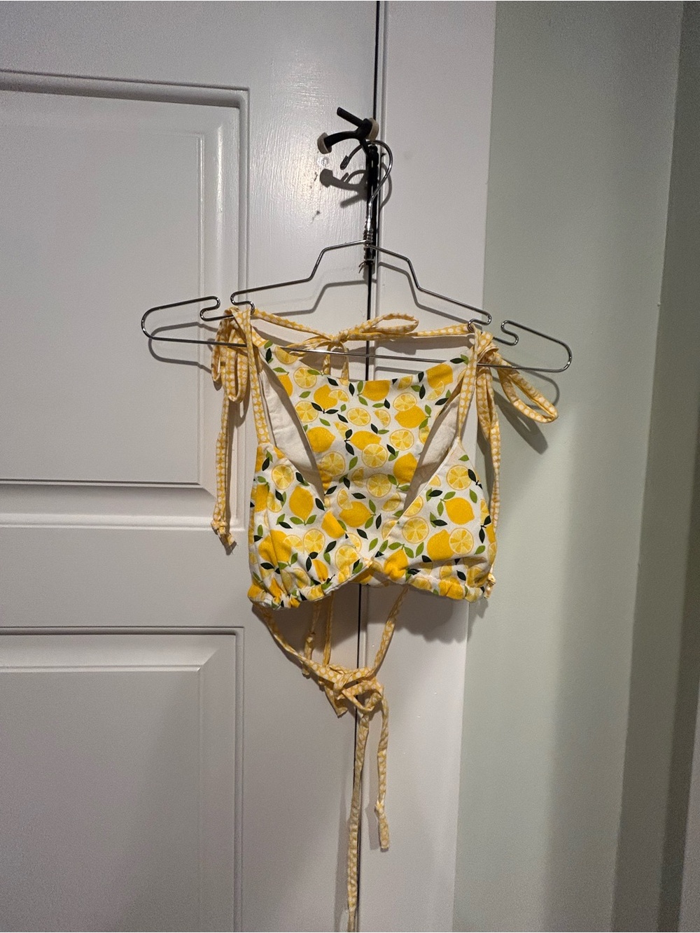Yellow Lemon Print Tie-Strap cotton bathing suit